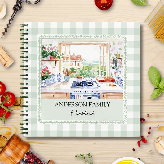 Carnet Cottage Kitchen Soft Green Gingham Family Recipe