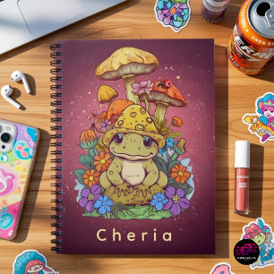 Carnet Cottagecore Grenouille avec Fleurs et Champignons