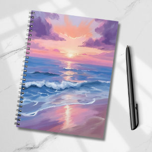 Carnet Coucher de soleil lavande violet plage océan aquar