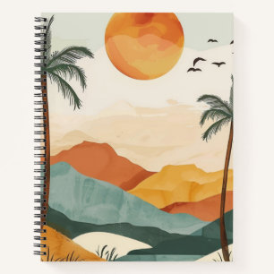 Carnet Coucher de soleil rétro tropical montagne Orange D