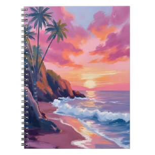 Carnet Coucher de soleil rose tropical océan aquarelle