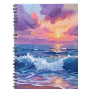 Carnet Coucher de soleil rose violet Aquarelle reflets