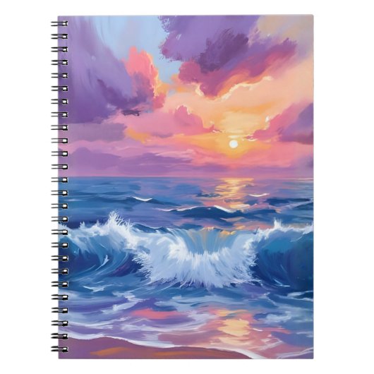 Carnet Coucher de soleil rose violet | Aquarelle reflets  (Devant)