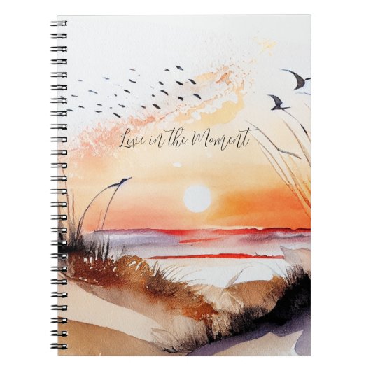Carnet Coucher de soleil sur la plage avec des oiseaux (Devant)