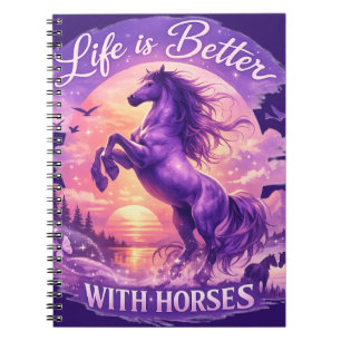 Carnet Coucher de soleil violet Cheval Art La vie est mei