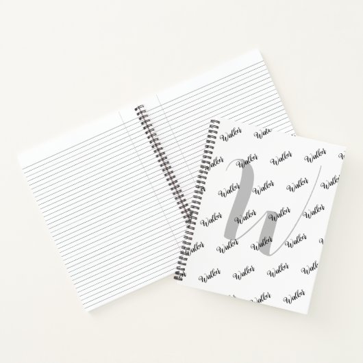 Carnet Couleur blanche simple - Nom initial Monogrammé (Intérieur)