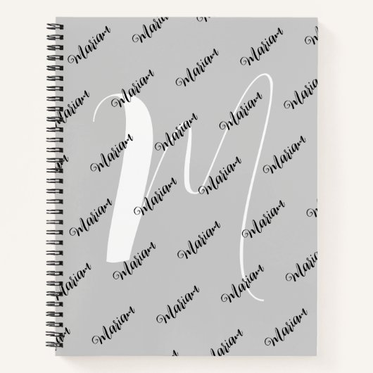 Carnet Couleur gris argent tendance - Nom initial Monogra (Devant)