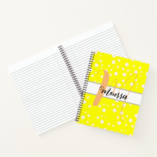 Carnet Couleur jaune blanc esthétique - Nom mignon Monogr (Intérieur)