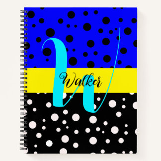 Carnet Couleur noir et bleu esthétique - Nom Monogramme