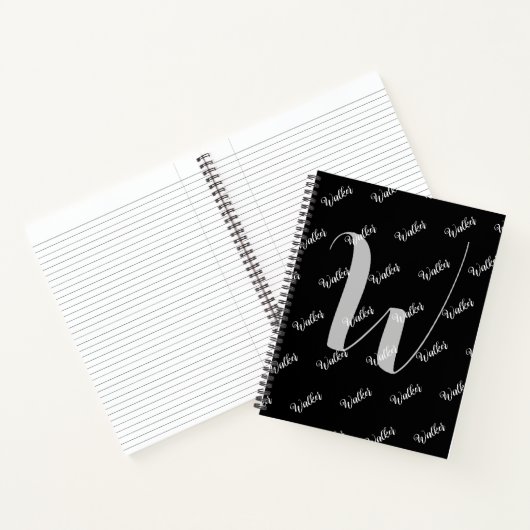 Carnet Couleur Noir Movée - Nom Initial Monogrammé (Intérieur)