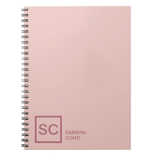 Carnet Couleur or rose monogramme professionnel nom fémin (Devant)
