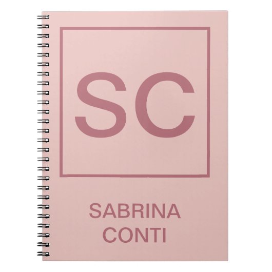 Carnet Couleur or rose monogramme simple nom professionne (Devant)
