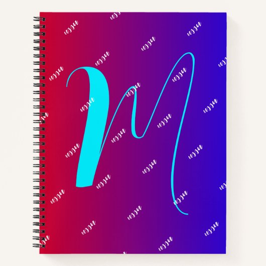 Carnet Couleur rouge et bleu dégradé - Nom du monogramme (Devant)
