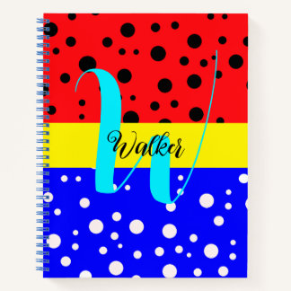 Carnet Couleur rouge et bleu esthétique - Nom Monogramme