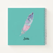 Carnet Couleur Turquoise moderne bleu et plumes rose (Dos)