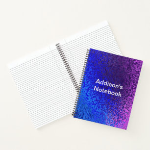 Carnet Couleurs bleu violet brillant Look Motif Nom