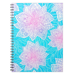 Carnet Couleurs bleues et roses ornementent fleurs transp