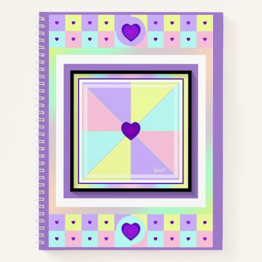 Carnet Couleurs pastel & coeurs violets battre (Devant)
