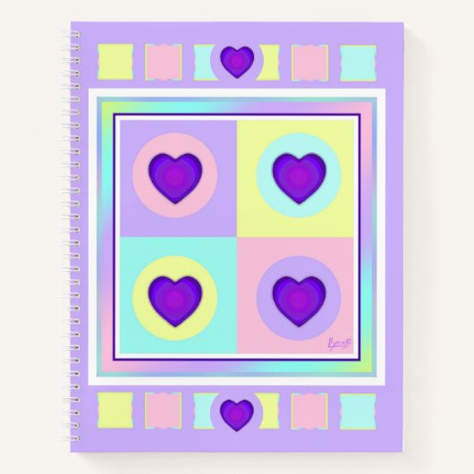 Carnet Couleurs pastel & coeurs violets battre (Devant)