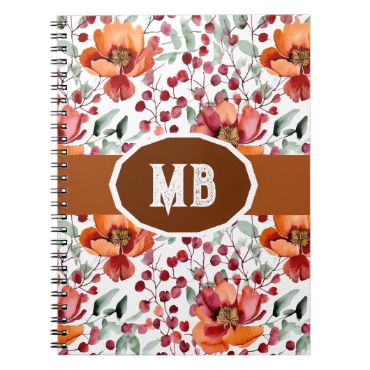 Carnet Couleurs Terreuses, Fleurs d'Automne Monogrammées (Devant)