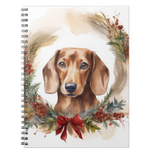 Carnet Coupe de fête de la couronne de Noël de Dachshund