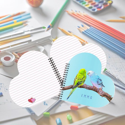 Carnet Couple de perruches mignonnes - personnalisé