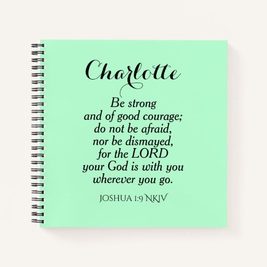 Carnet Courage vert clair Bible Verset Nom personnalisé S (Devant)