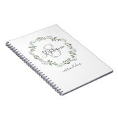 Carnet Couronne botanique de verdure sage avec monogramme (Côté Droit)