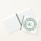 Carnet Couronne d'aquarelle feuille verte | Monogramme (Intérieur)