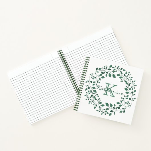 Carnet Couronne d'aquarelle feuille verte | Monogramme (Intérieur)