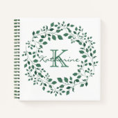 Carnet Couronne d'aquarelle feuille verte | Monogramme (Devant)