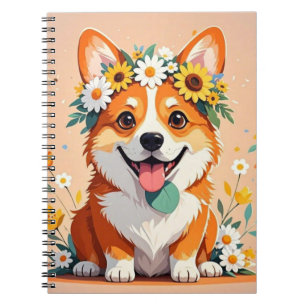 Carnet Couronne de chien corgi joyeux des marguerites et