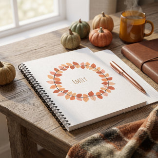 Carnet Couronne de feuilles d'automne chaudes avec nom