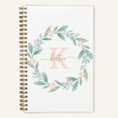 Carnet Couronne de fleurs en aquarelle rose personnalisée (Recto)