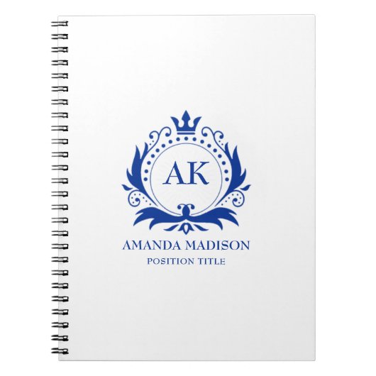 Carnet Couronne de luxe bleue pour mariage avec monogramm (Devant)