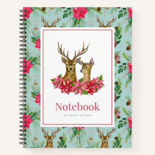Carnet Couronne de Noël à bois de cerf et poinsettia roug