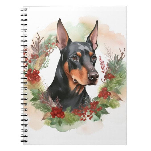Carnet Couronne de Noël festive de Doberman (Devant)