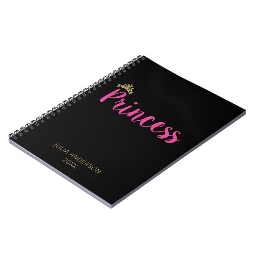 Carnet Couronne de police de script rose princesse (Côté gauche)