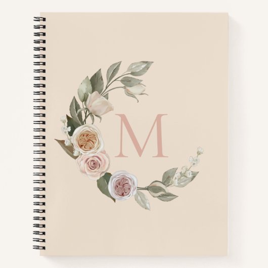 Carnet Couronne de roses florales Monogramme initial Rece (Devant)