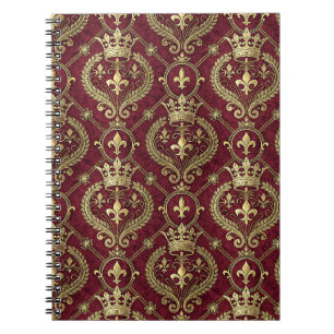 Carnet Couronne d'or et motif royal de damas en velours r