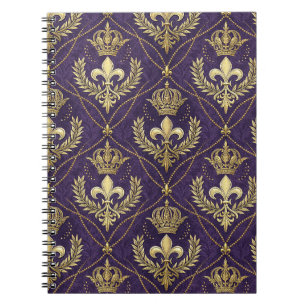 Carnet Couronne d'or Fleur-de-lis Royale Motif Violet Art