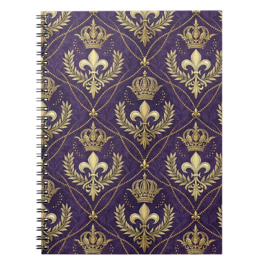 Carnet Couronne d'or Fleur-de-lis Royale Motif Violet Art (Devant)