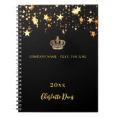 Carnet Couronne d'or noir étoiles nom année entreprise (Devant)