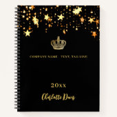 Carnet Couronne d'or noir étoiles nom année entreprise (Devant)