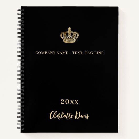 Carnet Couronne d'or noir nom année entreprise (Devant)