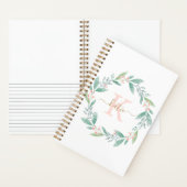 Carnet Couronne florale aquarelle rose monogrammée (À l'intérieur)