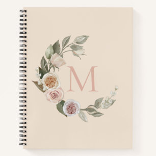 Carnet Couronne florale de roses Monogramme initial Recet