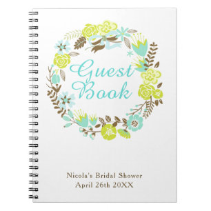 Carnet Couronne florale verte et marron pour Baby Shower