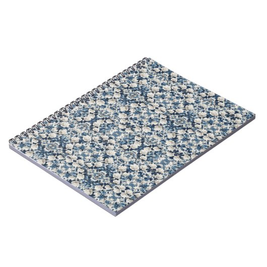 Carnet Couverture à motif damassé floral bleu (Côté gauche)
