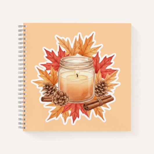 Carnet Cozy Fall Candle with Maple Leaves | Autumn Design (Devant)